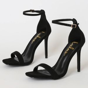 Lulu's Black Suede Ankle Strap Heels